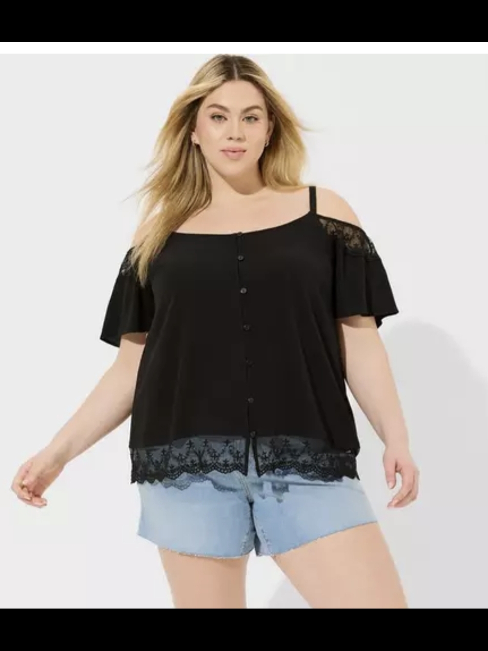 Torrid NWT Black Gauze Cold Shoulder Lace Trim Top, Plus Size 3, $20